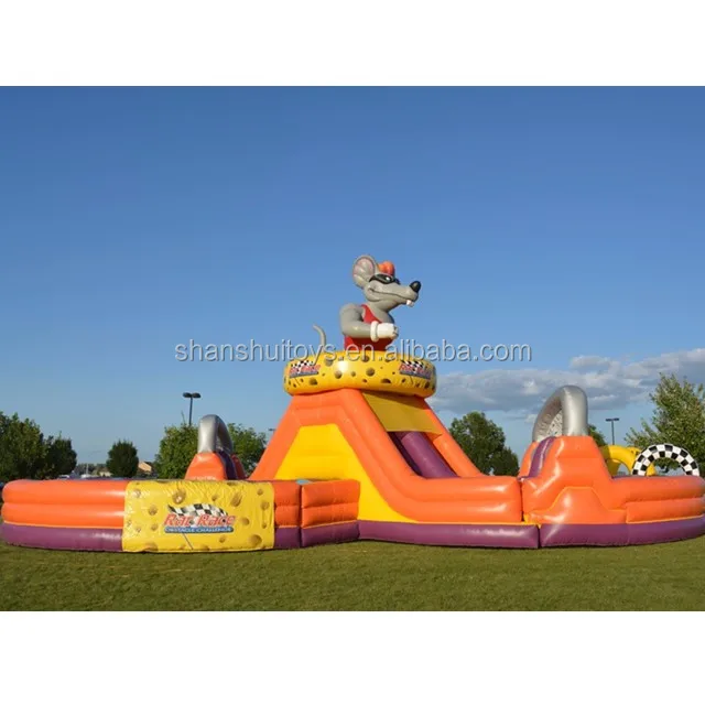 Popular inflatable competition playground obstacle games kids jumping castle inflatable side with tunnel for Kids