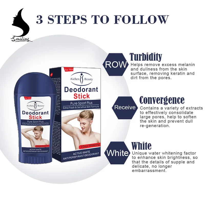
Aichen Men Use Under Arm Skin Whitening Stop Sweat Summer Antiperspirant Armpit Deodorant Stick 