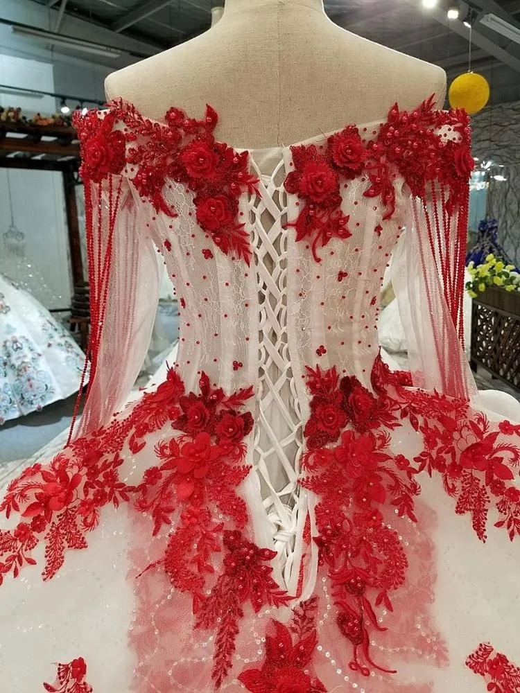 Taiwan Vintage Plus Size Bridal Dress Fat Girls Red White Wedding Gowns