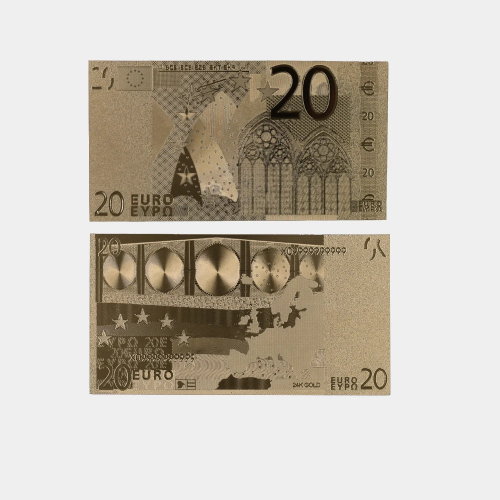 
Hot Sale Classical Design 20 EUR Euro Architectural Gold Foil Euro Banknotes with Plastic Frame 