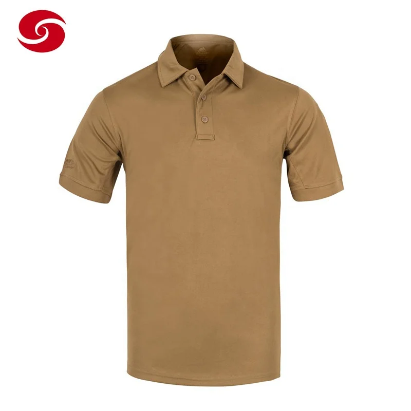 Polo Shirt 100% Polyester Custom Tactical T-shirt Men Stand Short Sleeve Casual OEM Service Woven Adults Print Autumn Plain Dyed