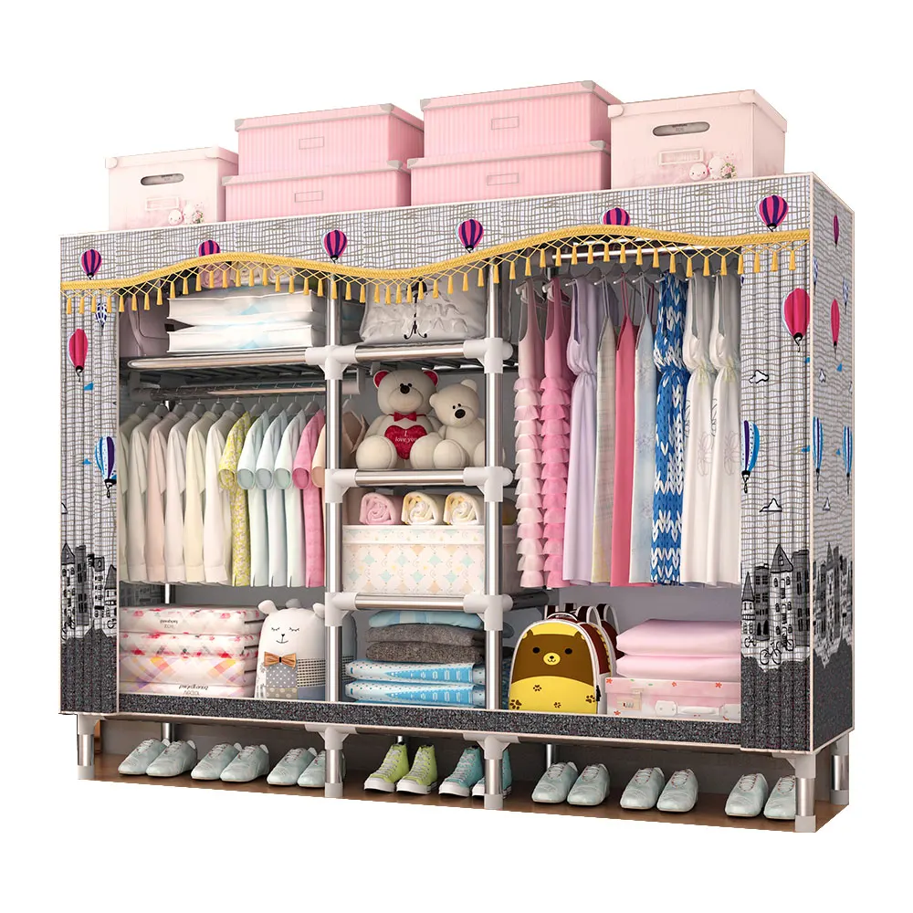 
168*45*168CM size folding fabric plastic wardrobe bedroom closet cabinet steel frame C1703 