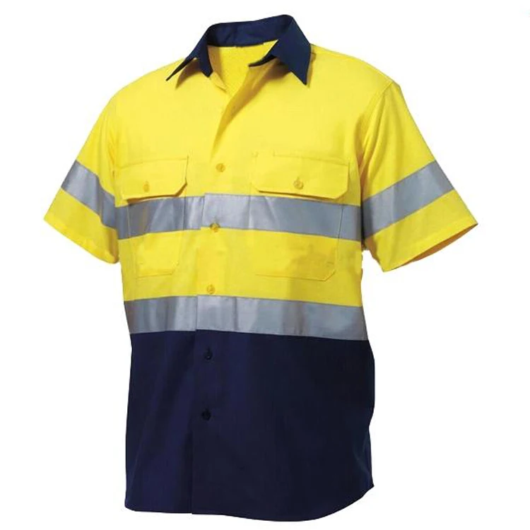 High Visibility Reflective Safety Construction Coal Mining Orange Work Shirts With Reflector