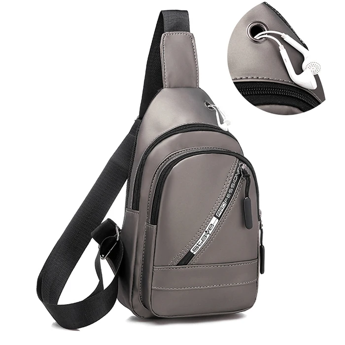 New Arrival Cheapest PU Bag with Reflective Strip and Earphone Jack Champagne Color Leather Sling Bag Custom Crossbody Bag