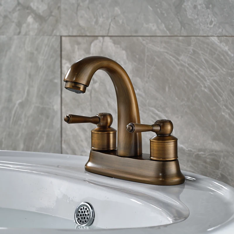 
Modern Retro Style Bathroom Basin Faucet Widespread Dual Holes Mixer Taps Antique Brass Finished 