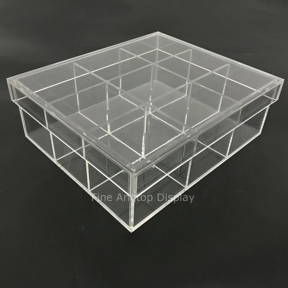 
acrylic tea bag organizer storage packaging box 9 compartments perspex box with cover 