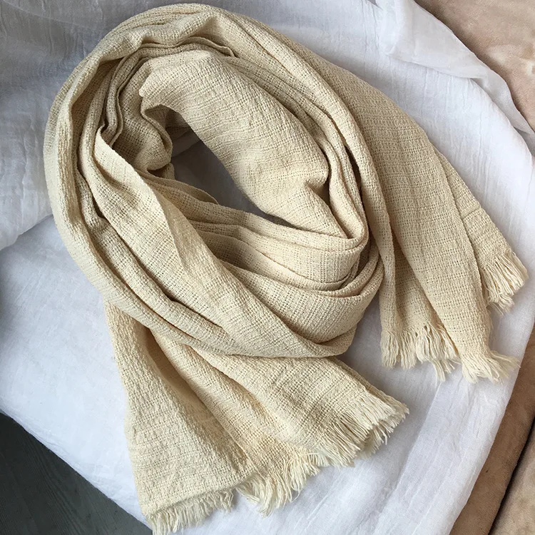 High quality hangzhou factory South Korea leisure clothing muffler shawls man woman maxi solid plain 100%cotton natural scarfs