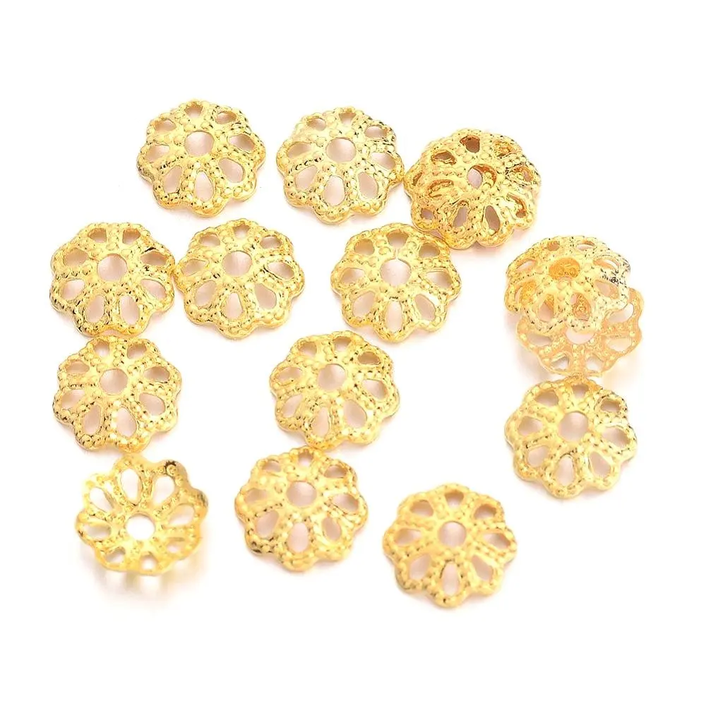 Small Solid Brass Filigree Flower Bead Caps for Jewelry Making