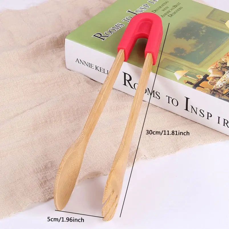  Щипцы для тостера Деревянные прищепки с силиконовой ручкой приготовления салата торта закусок хлеба барбекю кухонные инструменты кухонная утварь зажимом