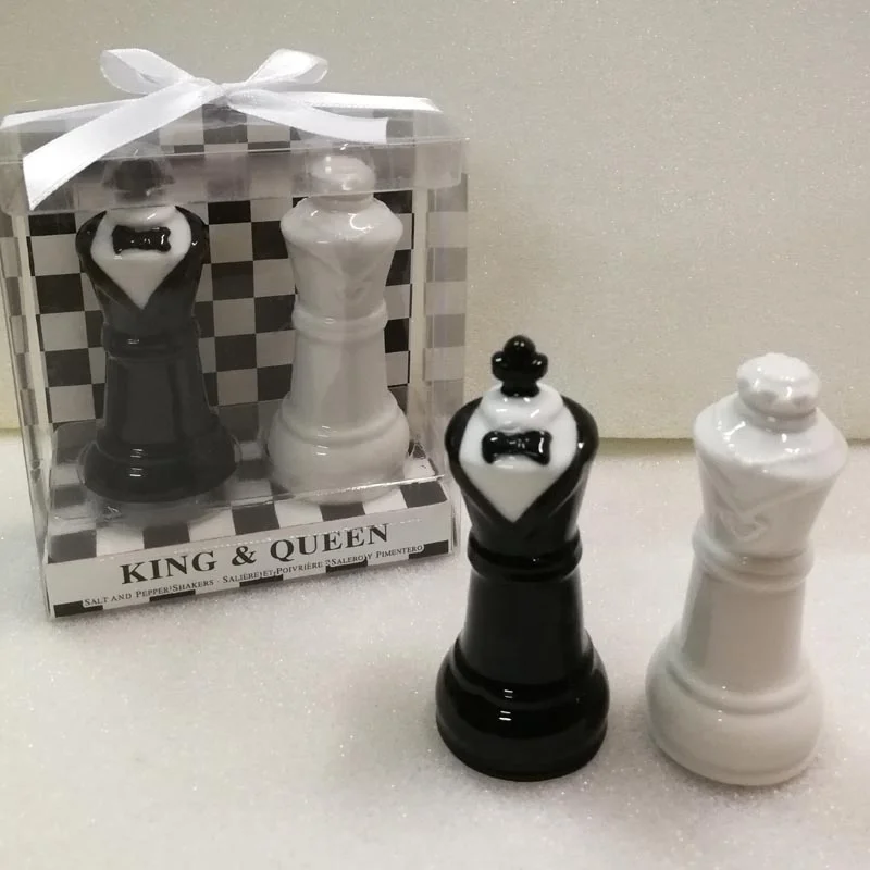 Wedding Favors Ceramic Elegant King and Queen Chess Bride and Groom Salt and Pepper Shaker