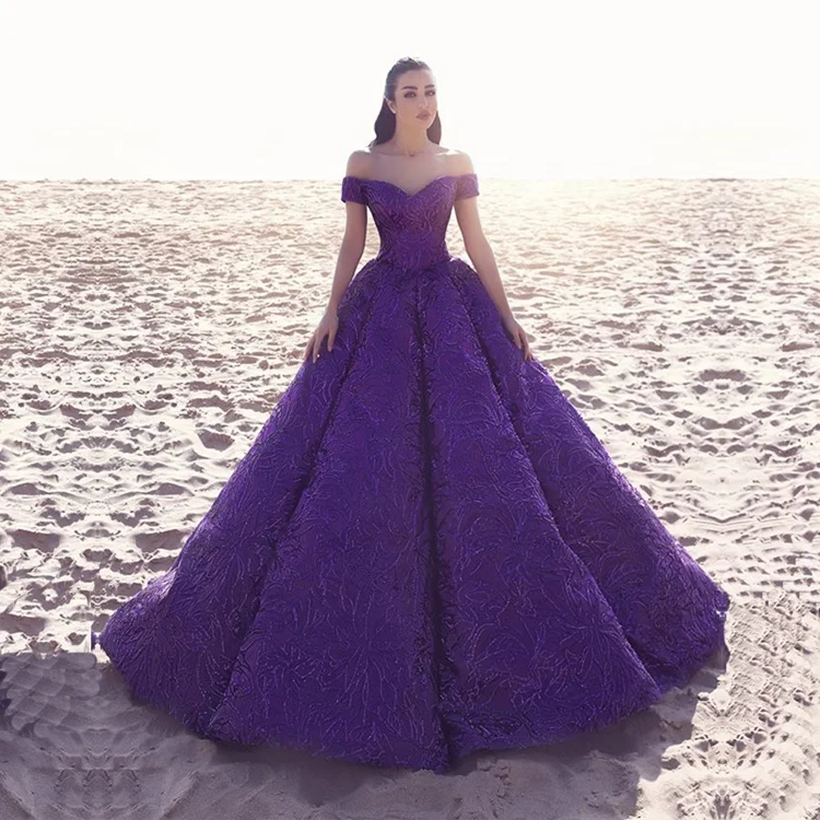 Pakistani Luxury Princess Bridal Ball Gown Wedding Dress With Purple