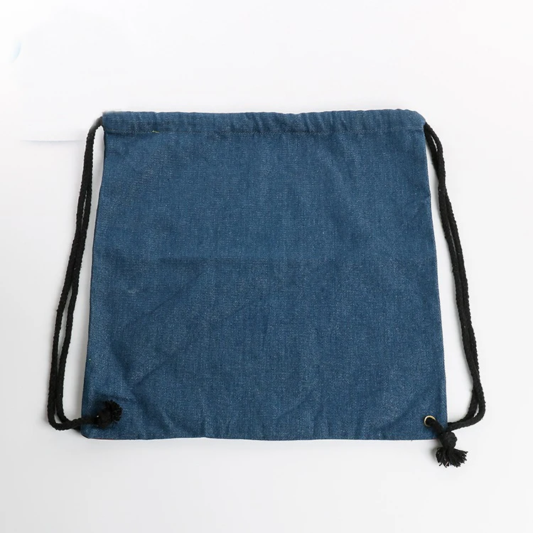 Customized size promotion retail wholesale denim jeans drawstring backpack bag
