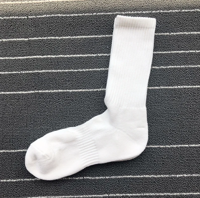 
Men long tube sports breathable black and white solid color towel bottom terry thickening socks 