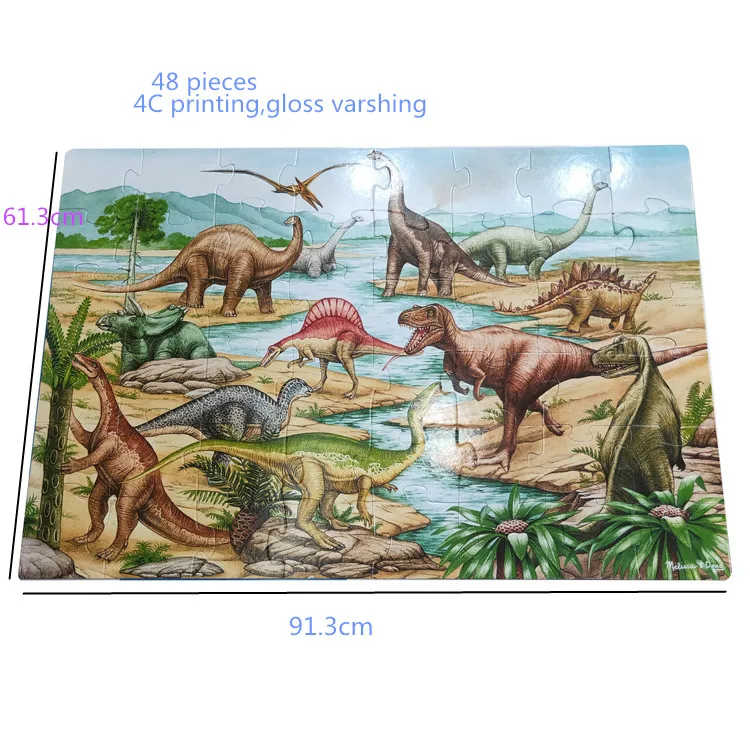 Wholesale MDF 48 big pieces kids dinosaur floor jigsaw puzzle custom dragon puzzle games for children