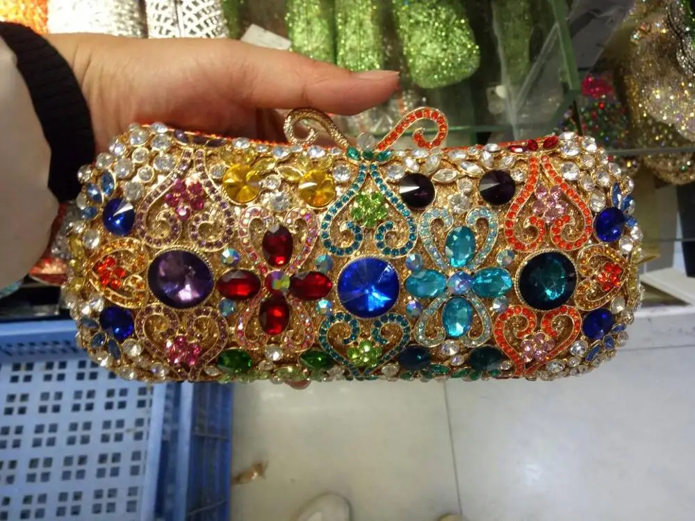 
DB577 crystal shoes and bag italian evening bags gold color 