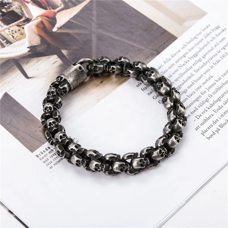 Sini Jewelry 2019 new style men stainless steel skull beads handmade macrame china  bracelet luxury jewelry