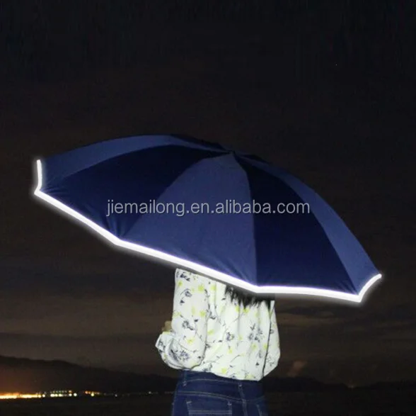 auto open and close 3 fold  black coated anti-UV Super resist water Reflective strip reverse umbrella with rubber handle