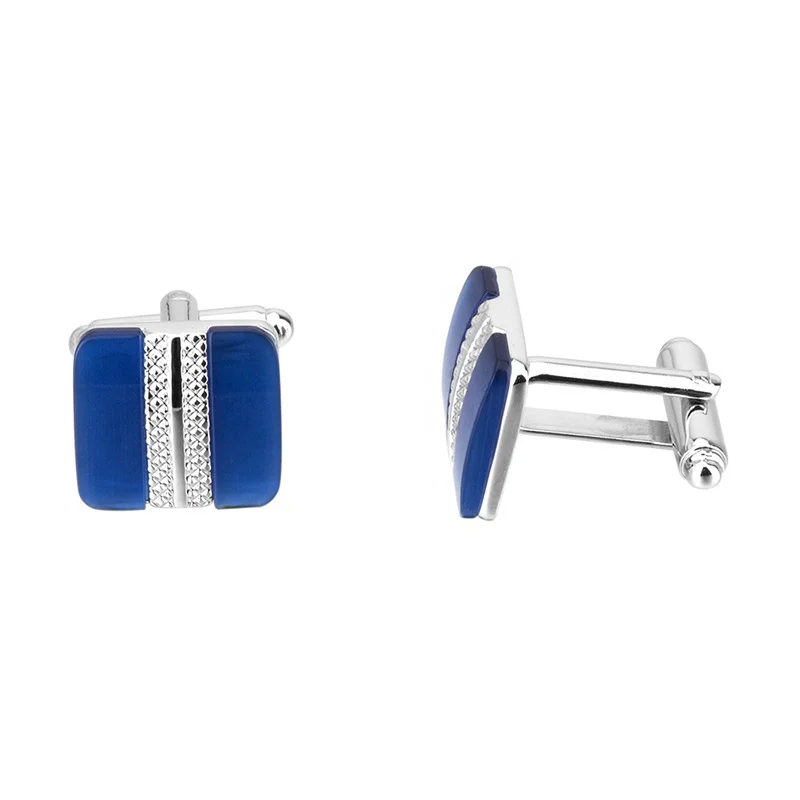 Factory Wholesale Custom High Quality Square Blue Opal Mens Shirt Cufflinks