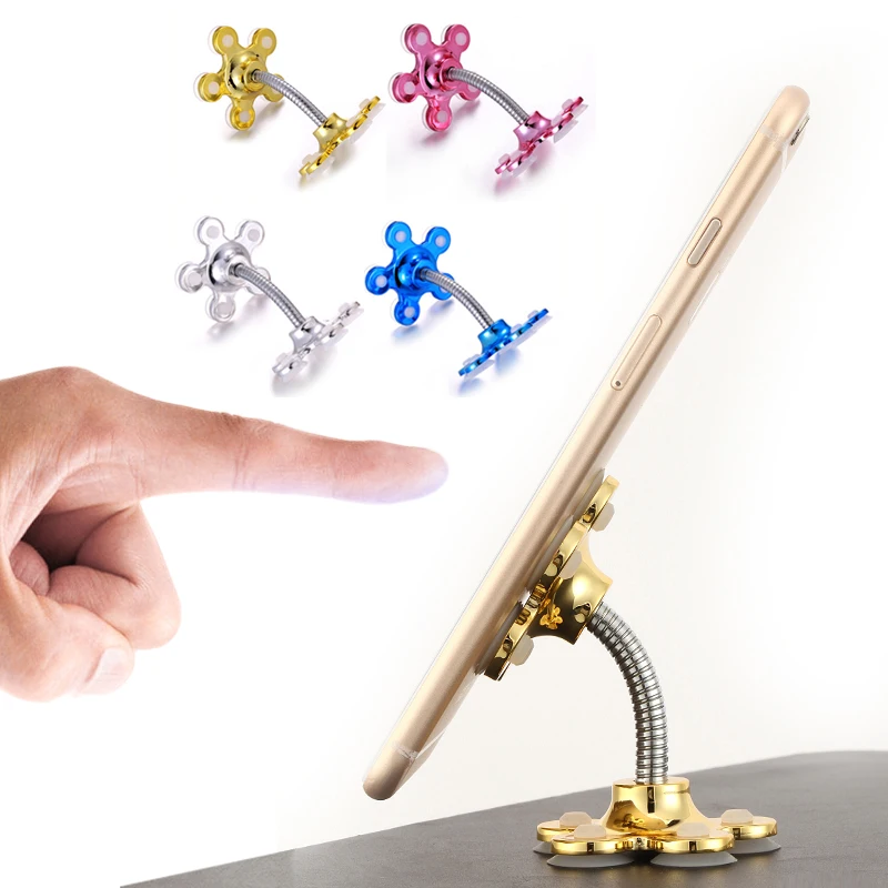 Sucker Stand for Cell Phone 360 degree Rotatable Metal Flower Magic Suction Cup Mobile Phone Holder Car Bracket