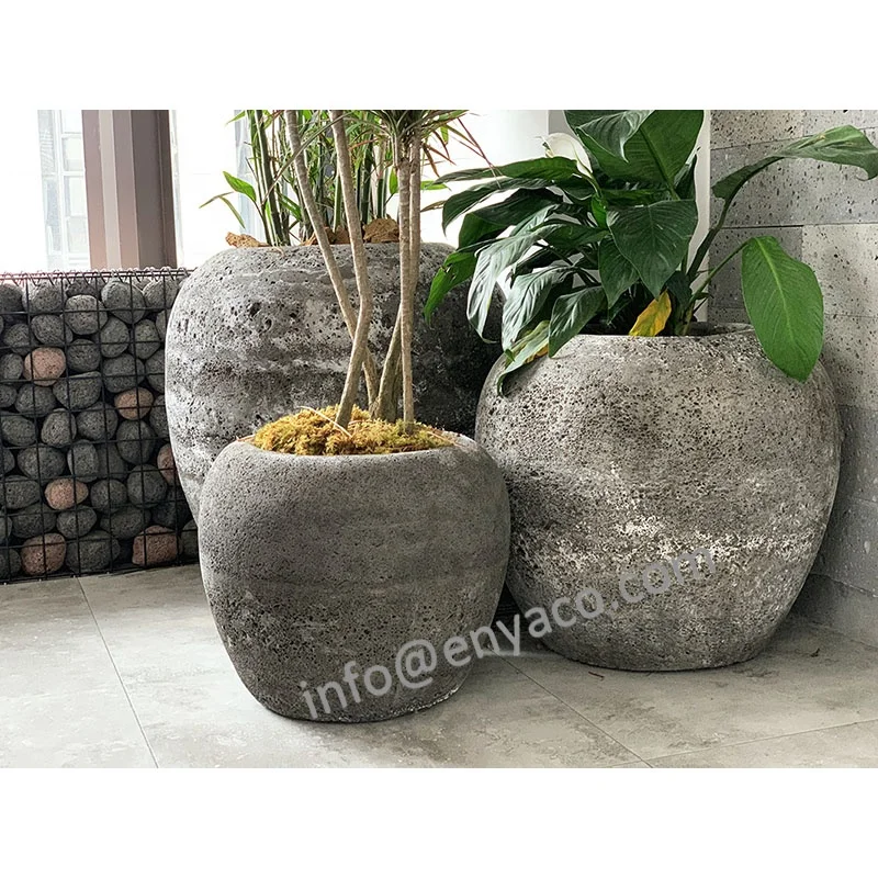 Antique Lava Stone Patio Backyard Flower Pot Planter Outdoor, Garden Ornaments Stone Plant Pot, Stone Garden Products