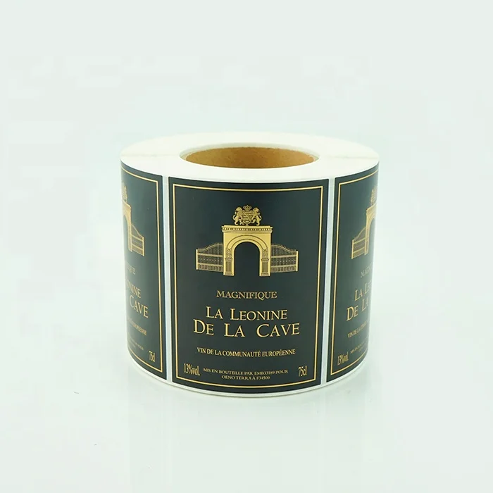 custom black roll matte paper adhesive stickers gold foil hot stamping waterproof label for red wine bottle
