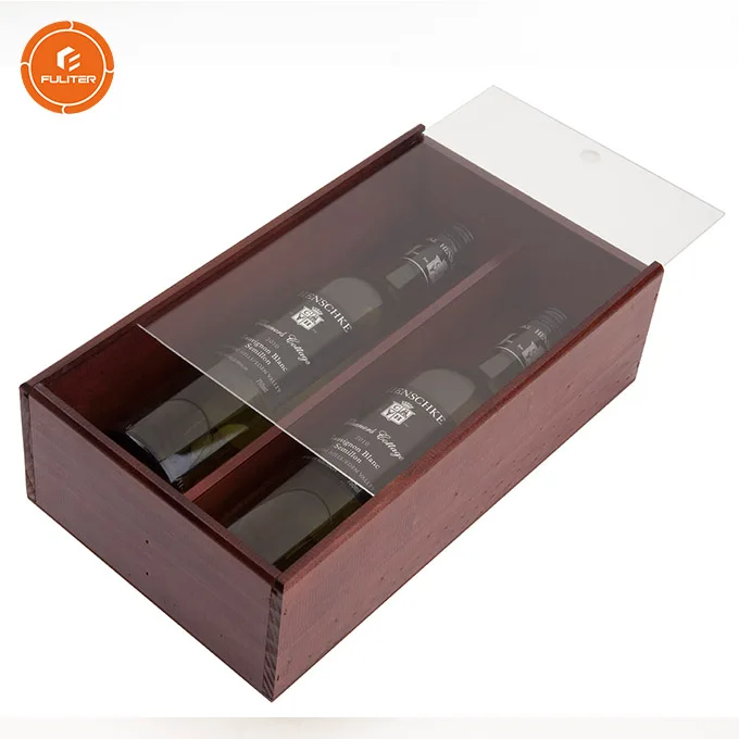 Custom Red Wine 2 Bottle Empty Sliding Lid Blank Wooden Wine Box