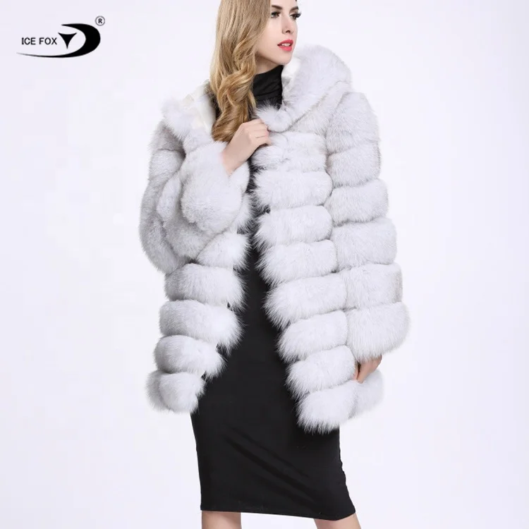 2022 Custom Design Pattern Logo Fashion Long Black Fur Coat Winter Women Faux Fox Fur Coat with Hood