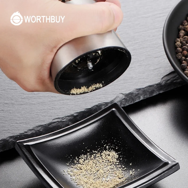 Portable 304 Stainless Steel Salt And Pepper Shaker Glass Bottle Pepper Mill Salt Grinder Kitchen Accessaries For Picnic