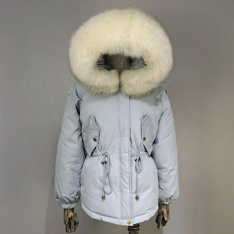 Classic Design Korean Women Loose Thick Hooded Winter Down Jackets and Jackets Raccoon Fur Collar