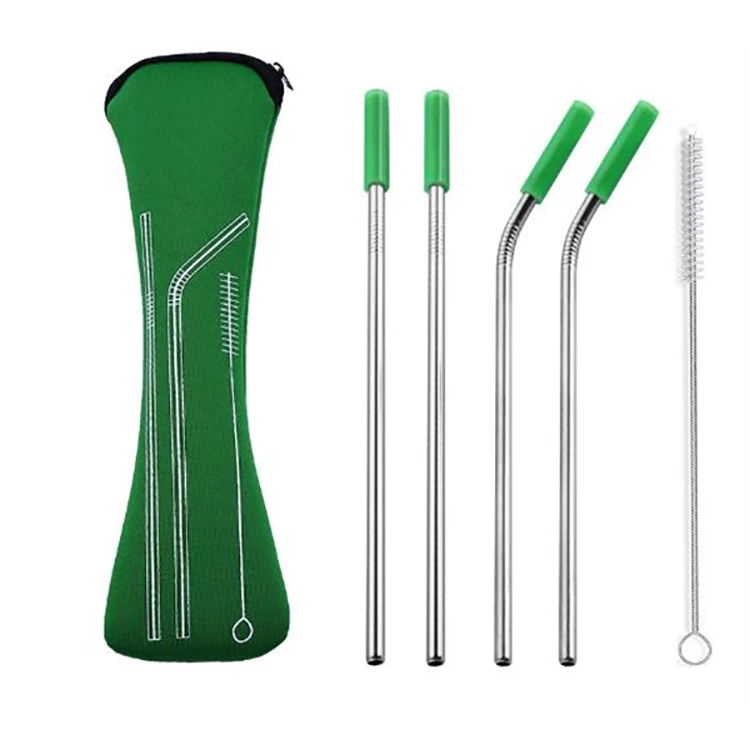 
Wholesale Custom Logo Reusable Stainless Steel 304 Drinking Straws Metal Straw with Silicone Tips & Cleaning Brush Straw 