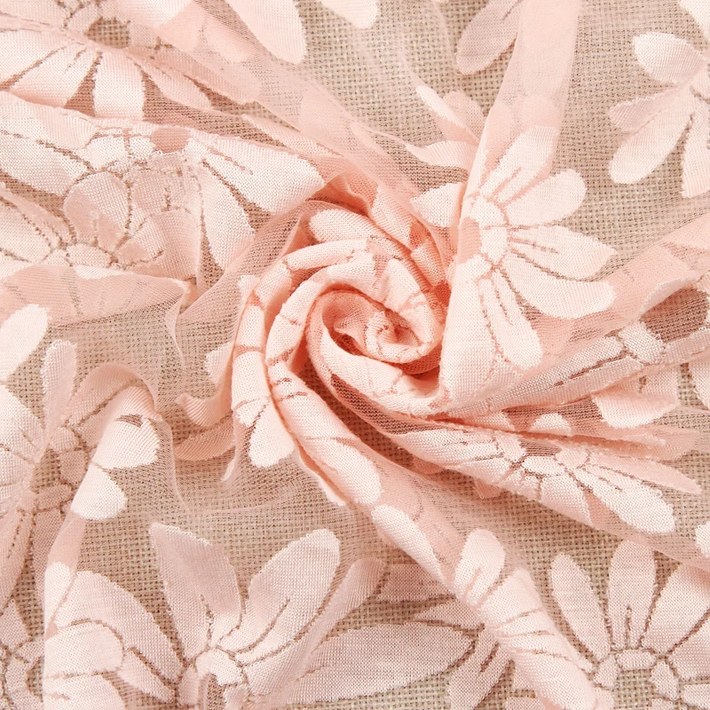 
Wholesale cheap fashion light transparent flowers pink burnt fabric for women 