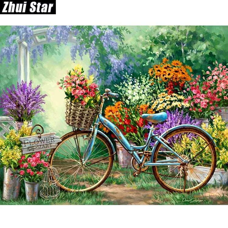 Bicycle flower field  round or square drill  diamond embroidery  kits home decoration gift diy full diamond painting
