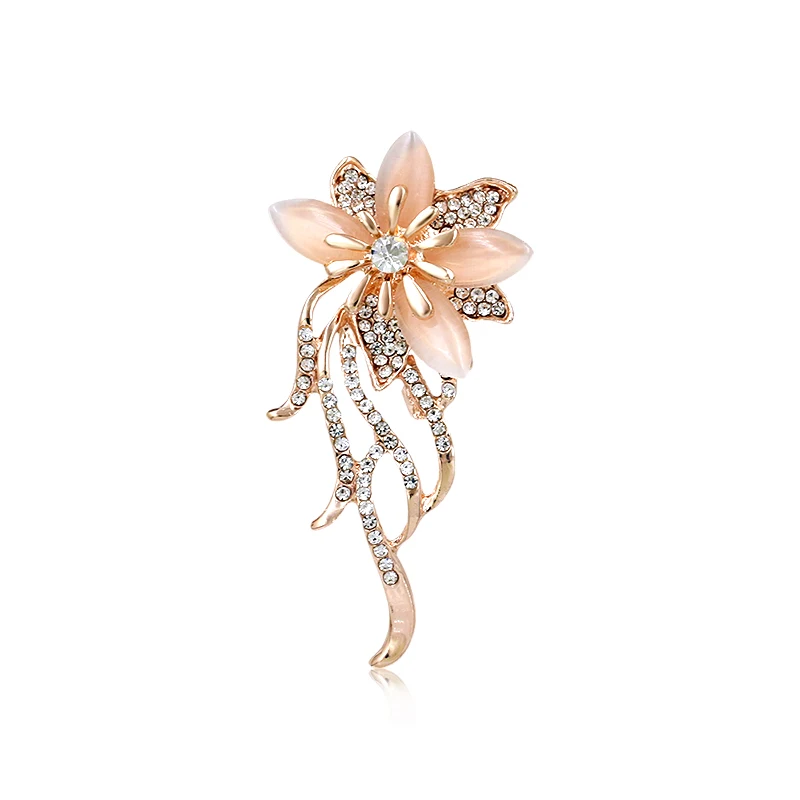 Wholesale Gerbera Assorted Beige Opal Stone Rhinestone Plant Flower Floral Brooch Pins women
