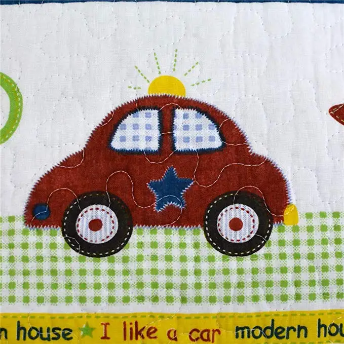 3-Piece Boys Multi Color Transportation Themed Quilt Bedspread Car Trucks Vehicles Printed Bedding,Reversible Kids Bedding Set