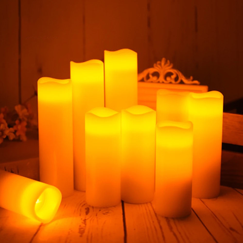 5.3cm Diameter 9 pcs/set 2*AA Batteries Warm White Electric Real wax Wave Top LED candle