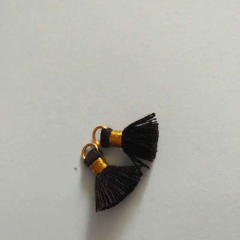 factory custom free sample 700 colors 1.5cm mini cotton tassels for jewelry ,tassel cotton with golden ring