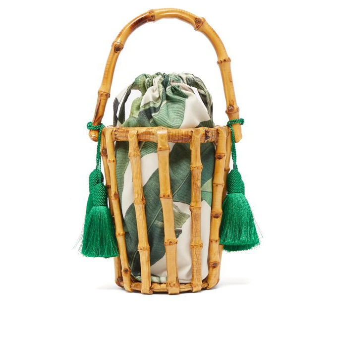 
2021 New Ins Hot Japanese Style Hollow Out Wooden Women Bamboo Bag With Tassel 