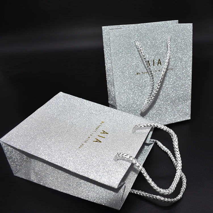 Wholesale best price shopping wrapping silver glitter paper bags for gift packing