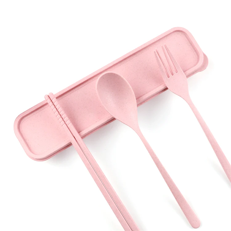 China supplier wholesale portable creative travel 3pcs set Wheat straw tableware