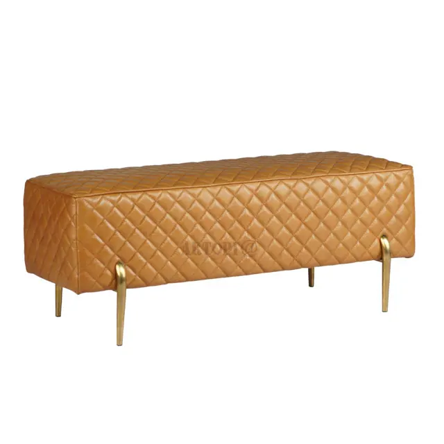 Full genuine leather ottoman with crystal