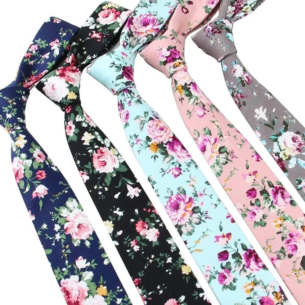 Мужская хлопковая футболка с цветочным принтом Цветочный Тонкий Узкие галстуки для мужчин
