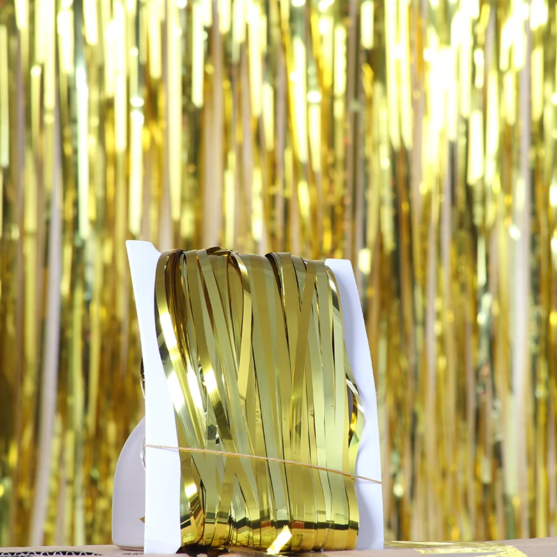 1mx2m Fringe Curtain Shiny Shimmer Party Wedding Birthday Door Decoration PET Silver Fringe Curtain