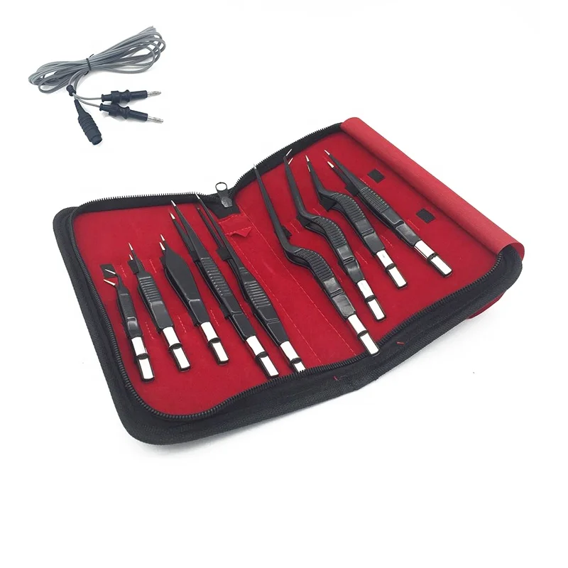 
9 pieces per set reusable bipolar forceps electrosurgical instruments bayonet non stick adson twin polar forceps with 1 cable 