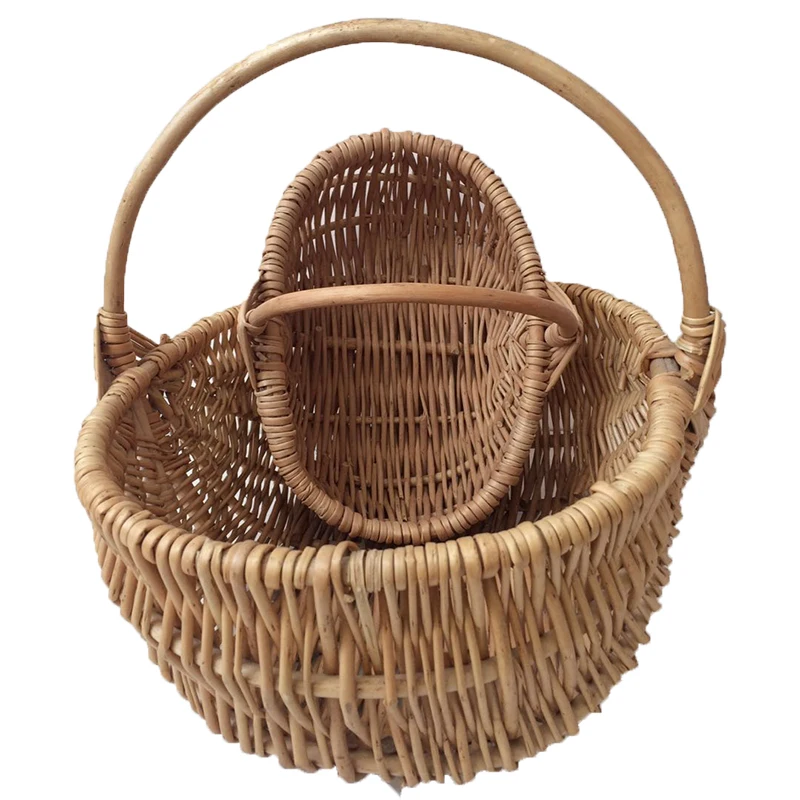 Handwoven Willow  Gift Basket With Handle For Wedding Garden Decoration