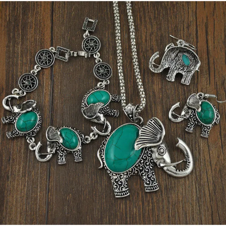 Thailand handcrafted elephant necklace bracelet earrings  jewelry set wholesale