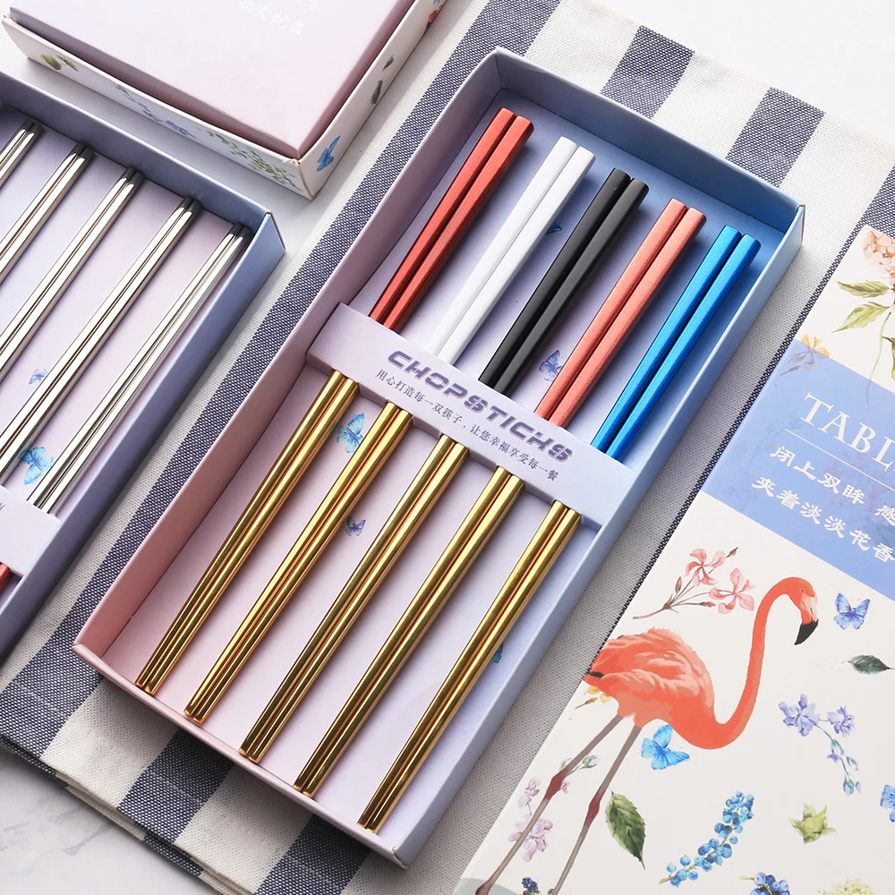 
5 Pairs Stainless Steel Chopsticks 9 Inch Long Anti-hot Design Chopstick Set 