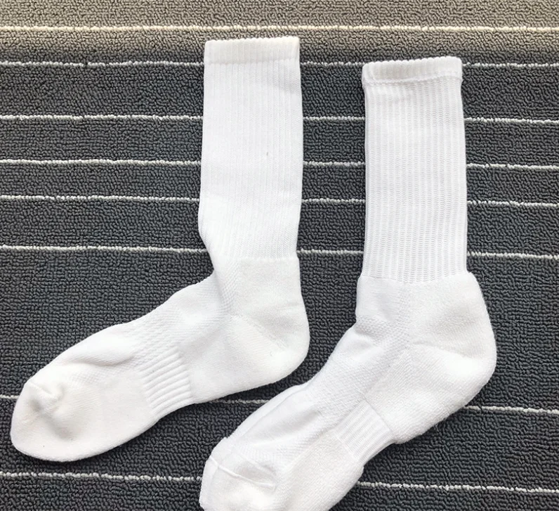 
Men long tube sports breathable black and white solid color towel bottom terry thickening socks 