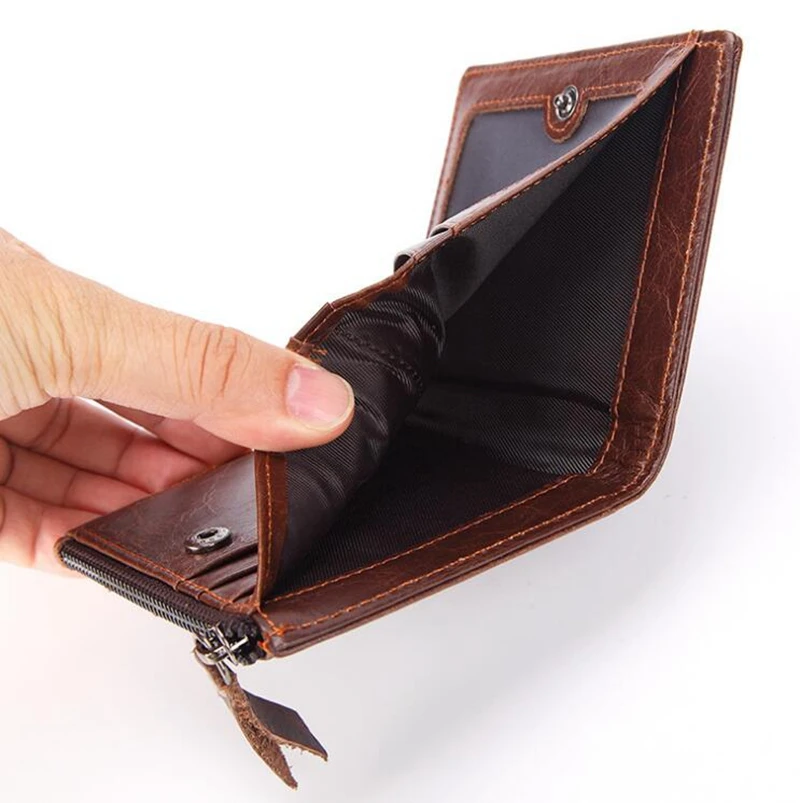 
Dreamtop DTE502 front zipper pocket brown leather wallet customized OEM vintage style short money wallet 