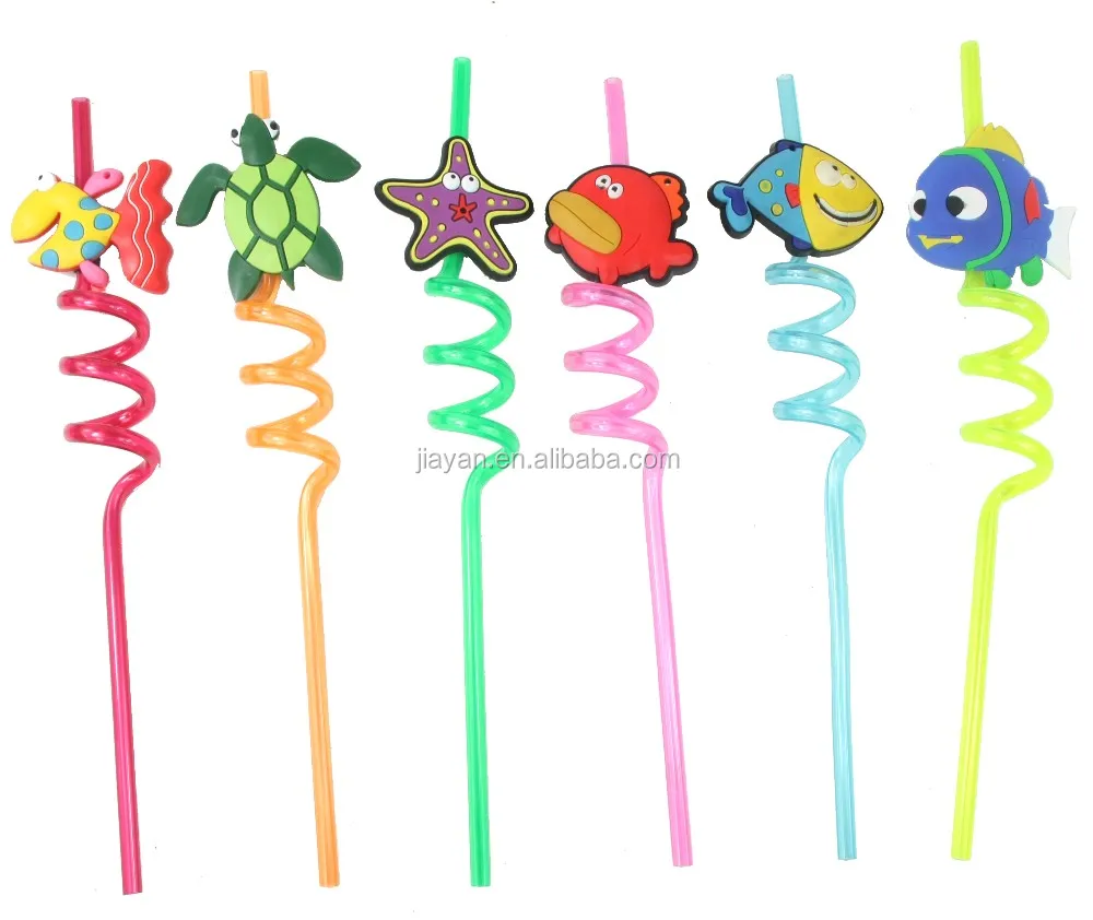 Colorful Curly Cute Children Birthday Party Straws Reusable Plastic Drinking Straws Set Long Straws