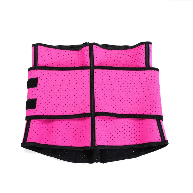 Women  breathable Double Adjustable Workout Waist Trainer Corset Trimmer Belt Zipper 7 steel boned latex Waist Trainer